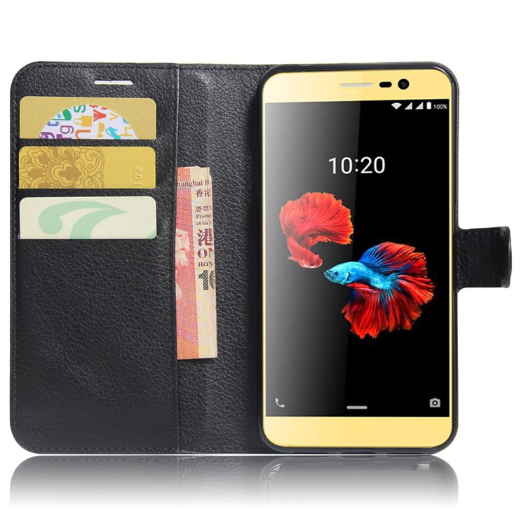 Litchi Skin Leather Wallet Case for ZTE Blade A910 - Black-4
