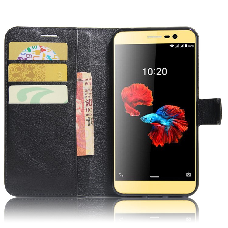 Litchi Skin Leather Wallet Case for ZTE Blade A910 - Black-5