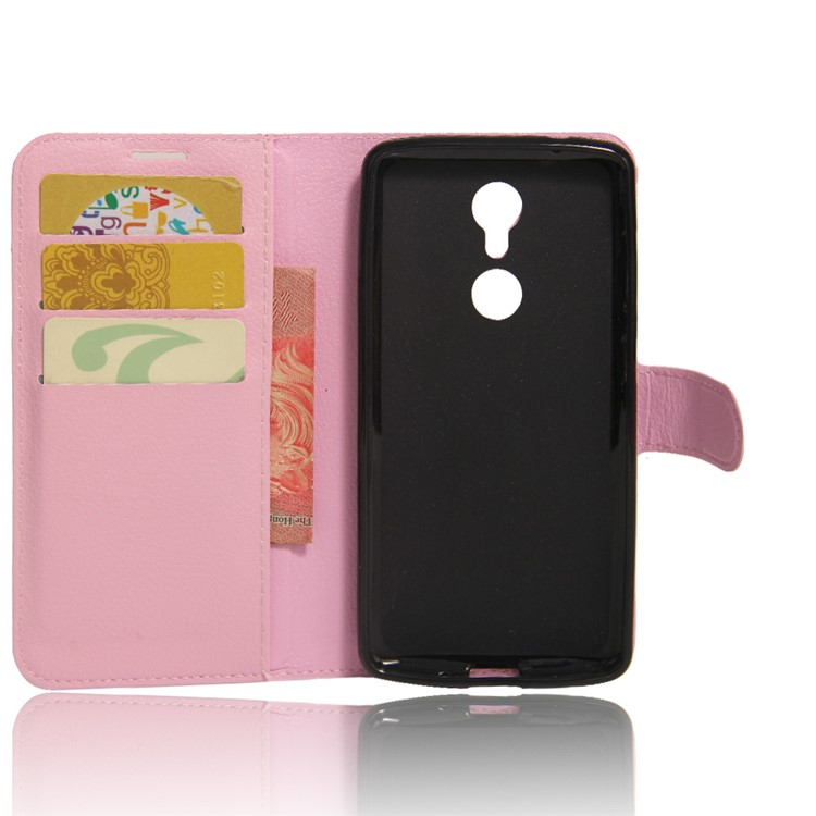 Litchi Skin Leather Card Holder Case for ZTE Axon 7 mini - Pink-4