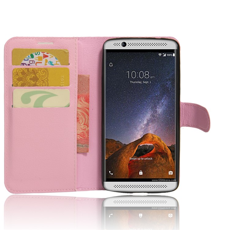 Litchi Skin Leather Card Holder Case for ZTE Axon 7 mini - Pink-5