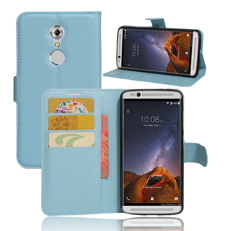 Litchi Skin Wallet Leather Stand Cover for ZTE Axon 7 mini - Baby Blue-1