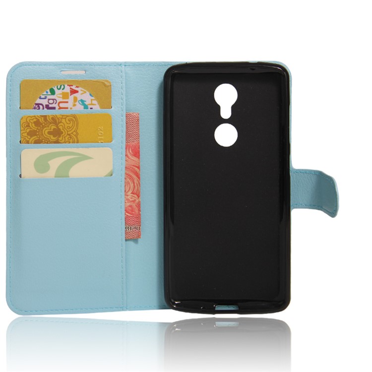 Litchi Skin Wallet Leather Stand Cover for ZTE Axon 7 mini - Baby Blue-4