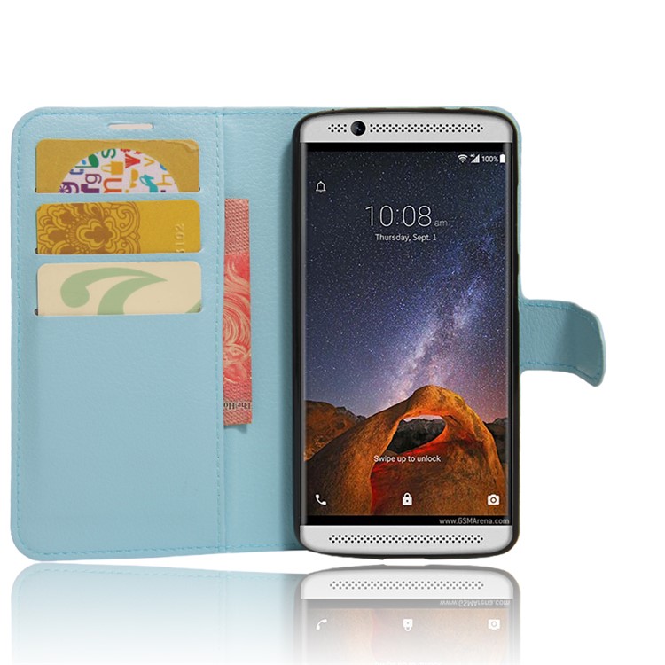 Litchi Skin Wallet Leather Stand Cover for ZTE Axon 7 mini - Baby Blue-5