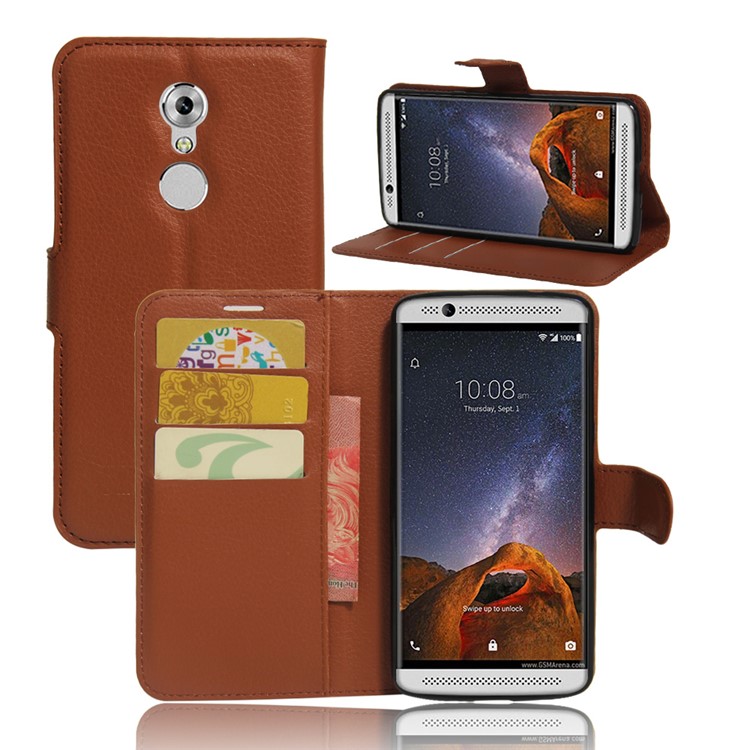 Litchi Skin Leather Stand Cover with Card Slots for ZTE Axon 7 mini - Brown-1