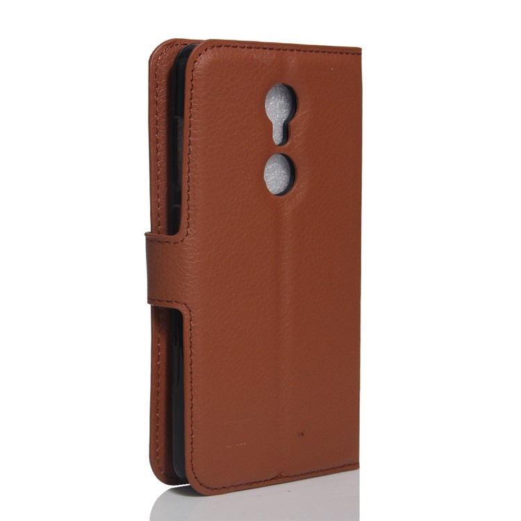 Litchi Skin Leather Stand Cover with Card Slots for ZTE Axon 7 mini - Brown-3