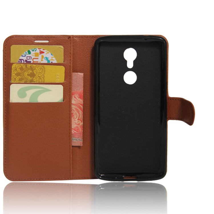 Litchi Skin Leather Stand Cover with Card Slots for ZTE Axon 7 mini - Brown-4