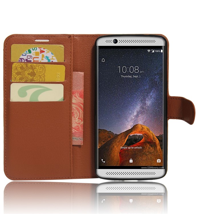 Litchi Skin Leather Stand Cover with Card Slots for ZTE Axon 7 mini - Brown-5