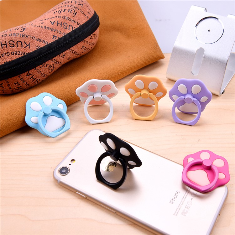 OATSBASF Cute Cat Paw Rotary Kickstand Finger Grip Metal Ring Holder for Smartphones - Black-8