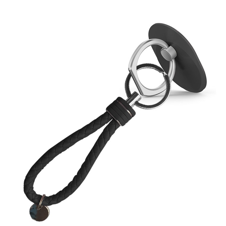 Universal Metal Finger Ring Phone Desktop Stand with Carrying Strap - Black-3
