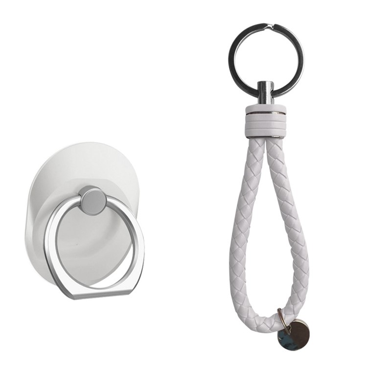 Universal Metal Finger Ring Cell Phone Holder with Carrying Strap - White-2
