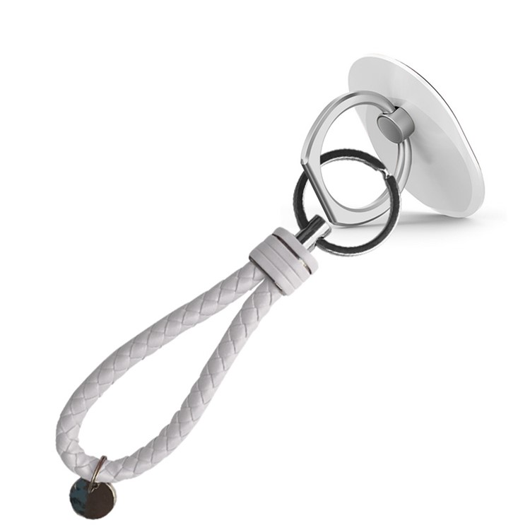 Universal Metal Finger Ring Cell Phone Holder with Carrying Strap - White-3