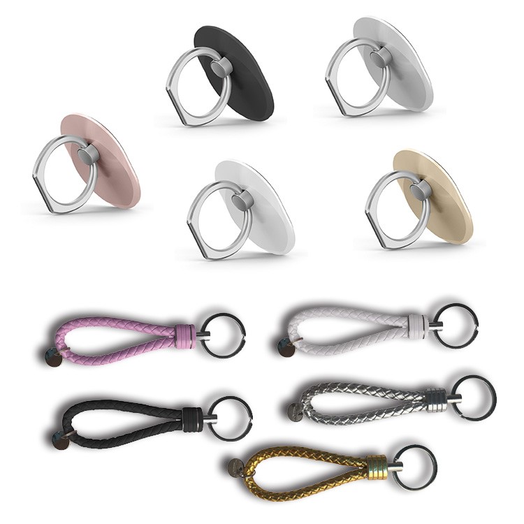 Universal Metal Finger Ring Cell Phone Holder with Carrying Strap - White-6