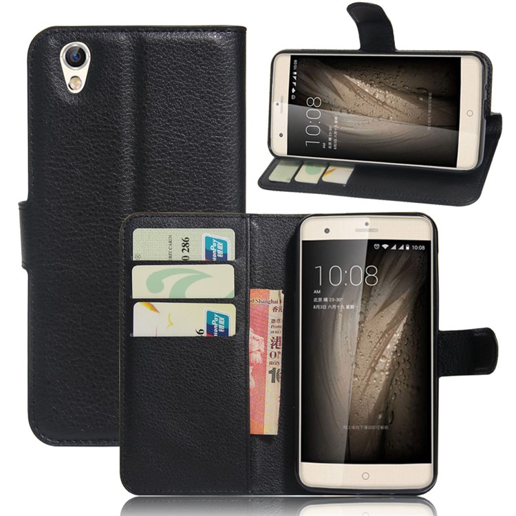 Lychee Skin Leather Wallet Case for ZTE Blade V7 Max - Black-1