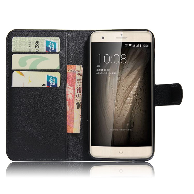 Lychee Skin Leather Wallet Case for ZTE Blade V7 Max - Black-5