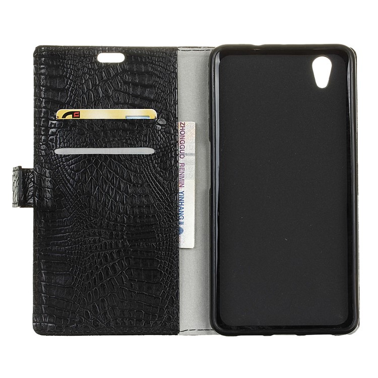 Crocodile Leather Wallet Phone Case for ZTE Blade V7 Max - Black-4