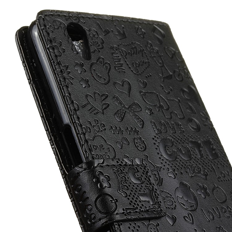 Cartoon Graffiti Wallet Leather Stand Case for ZTE Blade V7 Max - Black-7