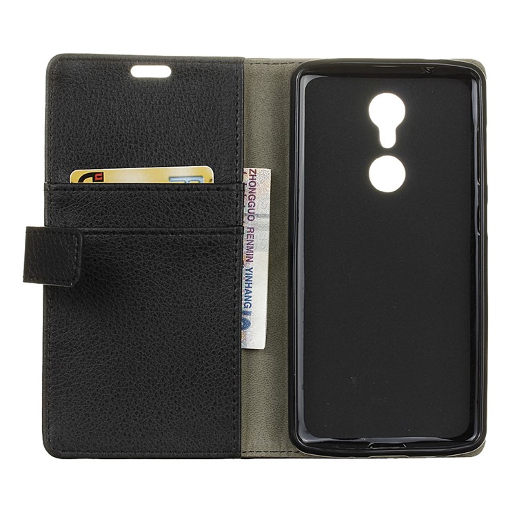 Litchi Skin Leather Wallet Case for ZTE Axon 7 mini - Black-3