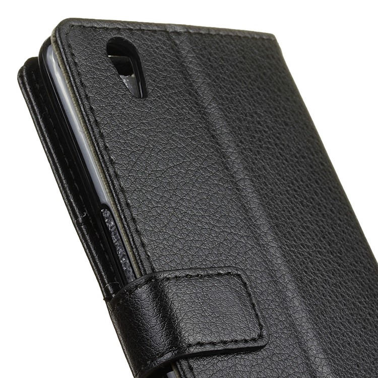 Litchi Skin Leather Wallet Case for ZTE Blade V7 Max - Black-7