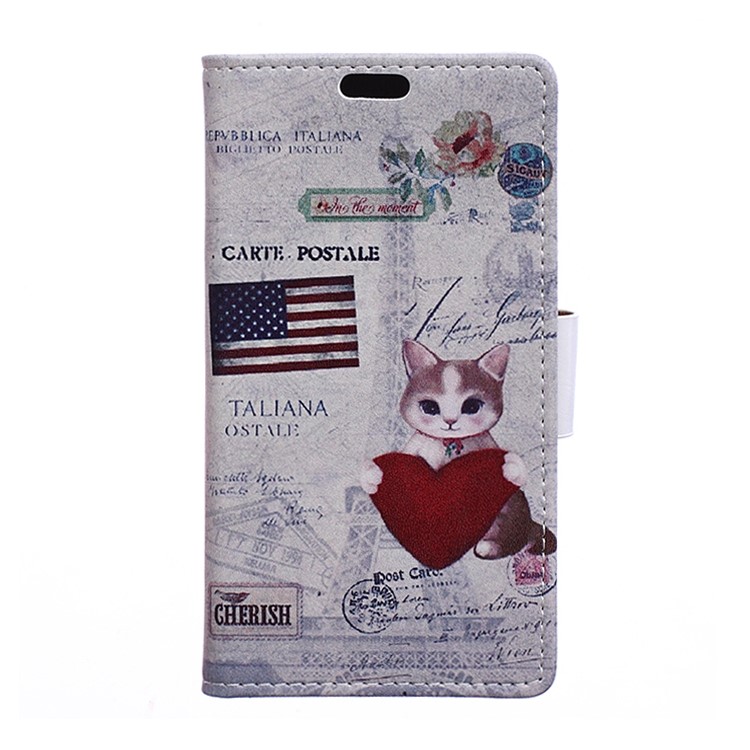 Wallet Leather Case for ZTE Blade V7 Max - Cat and American Flag-1