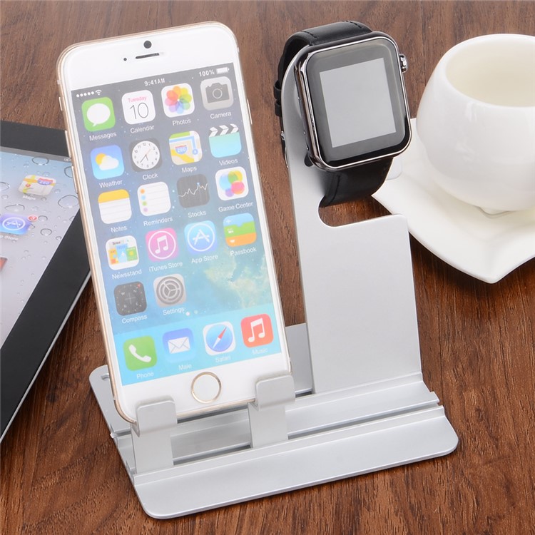 DIY Multifunctional Desktop Charging Cradle Stand Holder for Apple Watch, iPhone iPad Etc. - Silver-3