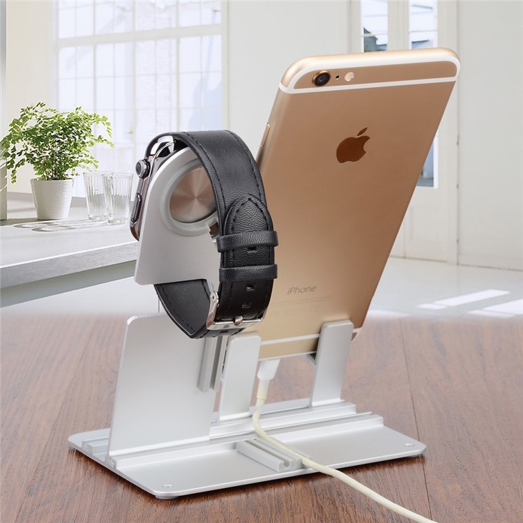 DIY Multifunctional Desktop Charging Cradle Stand Holder for Apple Watch, iPhone iPad Etc. - Silver-5