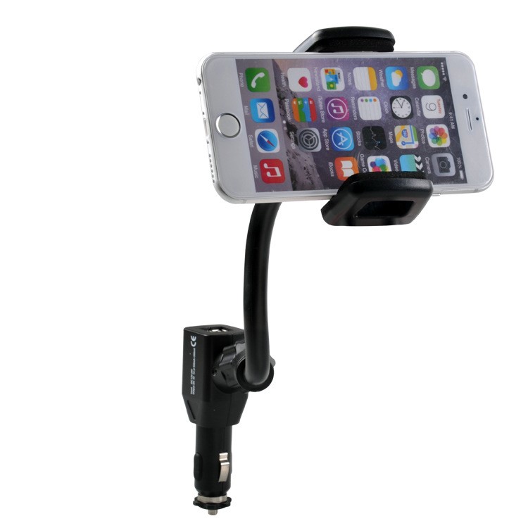 HC-003 Dual USB Chargeur De Voiture + Support De Téléphone Avec La Largeur De La Pince 3.5-7.5cm - Noir-10