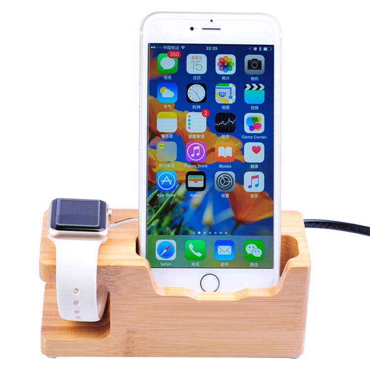Carbonized Bamboo Desktop Apple Watch Charger Dock with 3 USB Ports Charging Station - UK Plug-2
