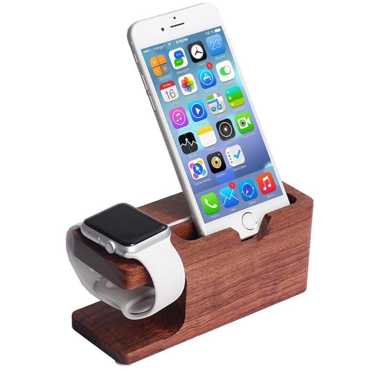 Rosewood Charging Charging Station Desktop Stand Holder for Apple Watch iPhone-1