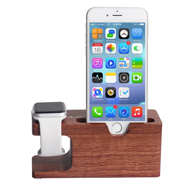 Rosewood Charging Charging Station Desktop Stand Holder for Apple Watch iPhone-2