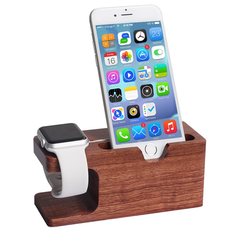 Rosewood Charging Charging Station Desktop Stand Holder for Apple Watch iPhone-3