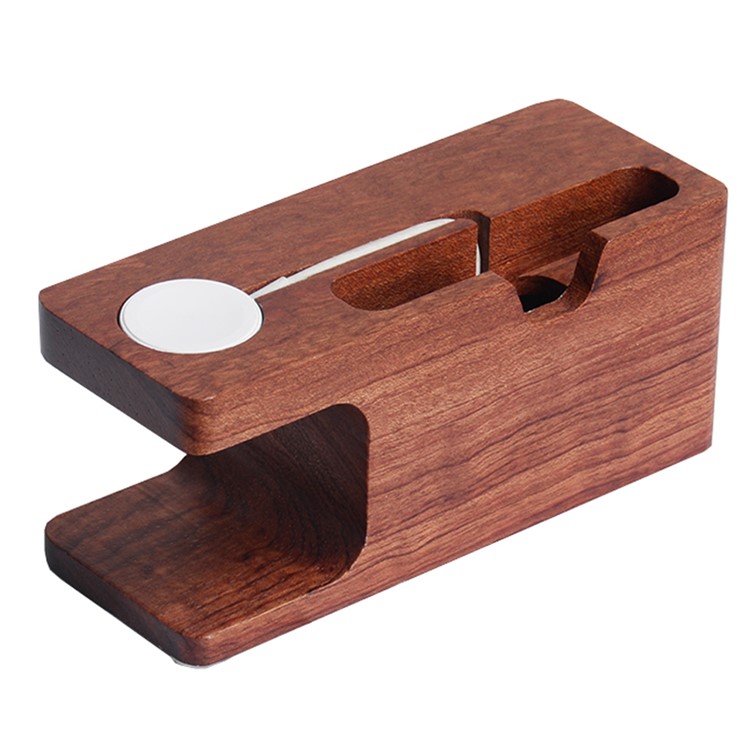 Rosewood Charging Charging Station Desktop Stand Holder for Apple Watch iPhone-4