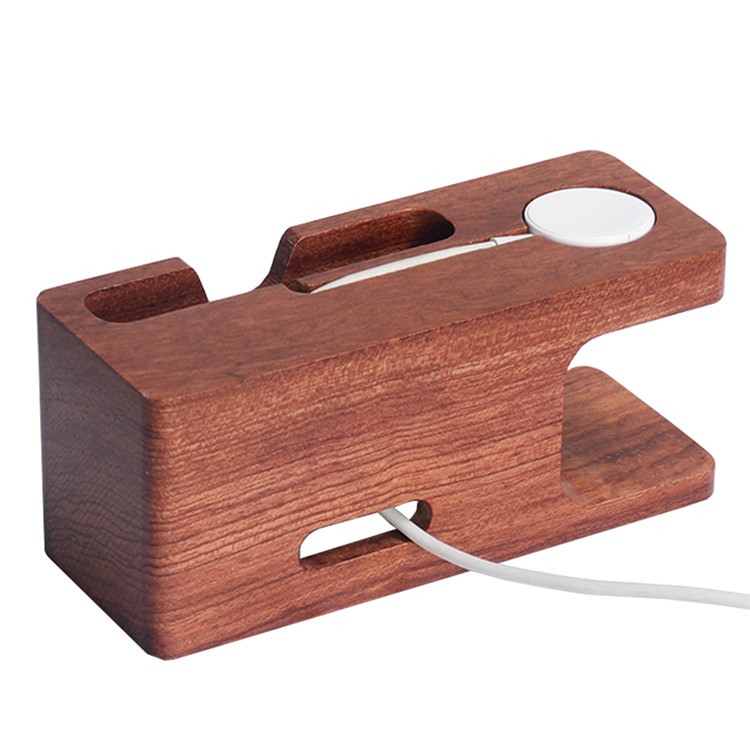 Rosewood Charging Charging Station Desktop Stand Holder for Apple Watch iPhone-5