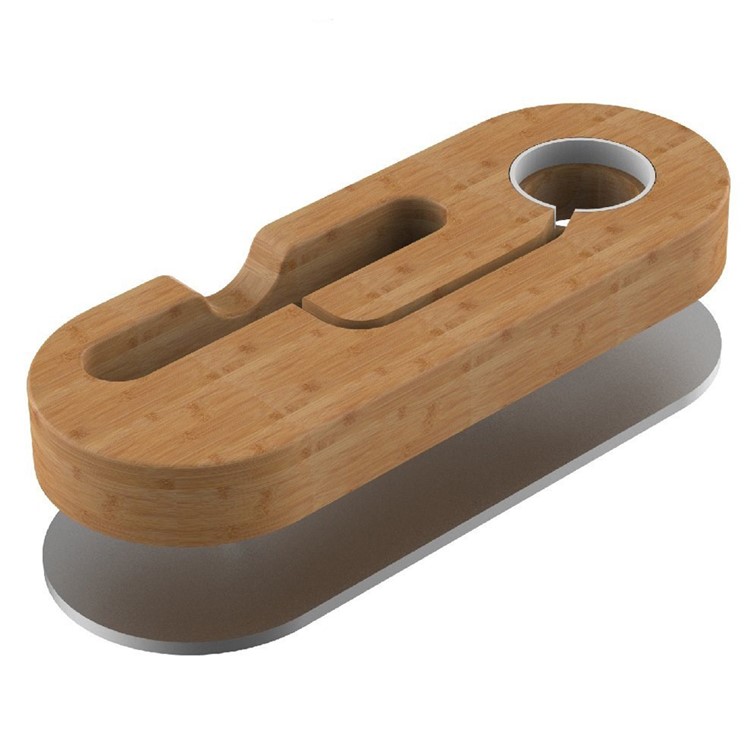 IPS-Z32 Bamboo + Aluminum Alloy Charging Station Desktop Stand Holder for Apple Watch iPhone-6