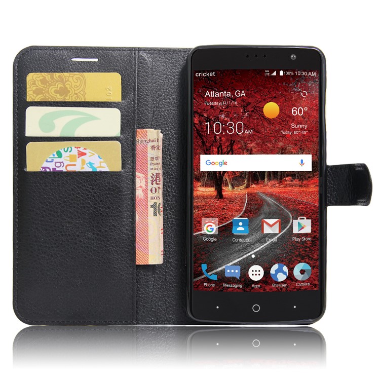 Litchi Texture Wallet Leather Phone Case for ZTE Grand X 4 - Black-5