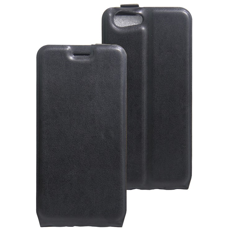 Vertical Flip Case Crazy Horse Leather ID Card/Photo Slot Cover for ZTE Blade A506 - Black-1