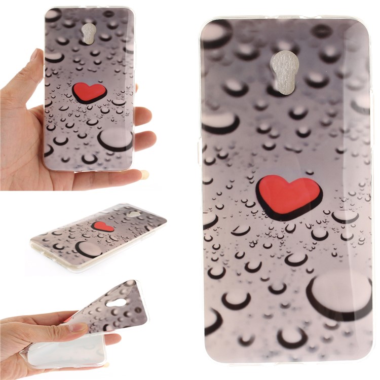 Patterned IMD TPU Jelly Back Case for ZTE Blade V7 - Red Heart and Raindrop-1