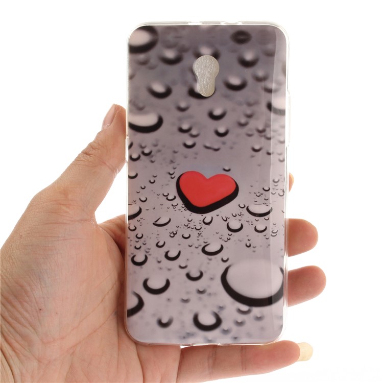 Patterned IMD TPU Jelly Back Case for ZTE Blade V7 - Red Heart and Raindrop-9