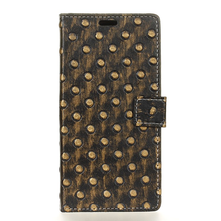 For ZTE Grand X 4 Metal Style Imprinted Pattern Leather Stand Cover Wallet Case - Gold / Bumps-1