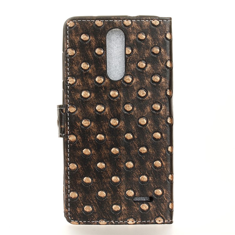 For ZTE Grand X 4 Metal Style Imprinted Pattern Leather Stand Cover Wallet Case - Gold / Bumps-2