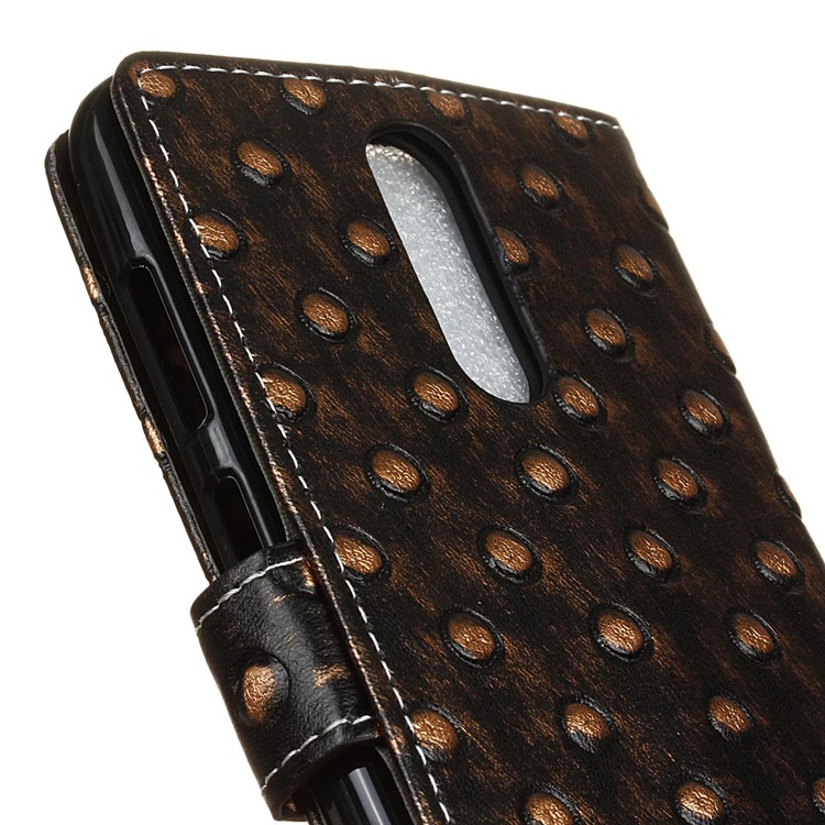 For ZTE Grand X 4 Metal Style Imprinted Pattern Leather Stand Cover Wallet Case - Gold / Bumps-3