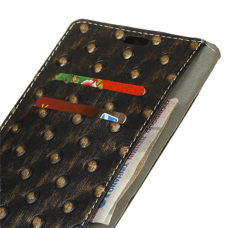 For ZTE Grand X 4 Metal Style Imprinted Pattern Leather Stand Cover Wallet Case - Gold / Bumps-4