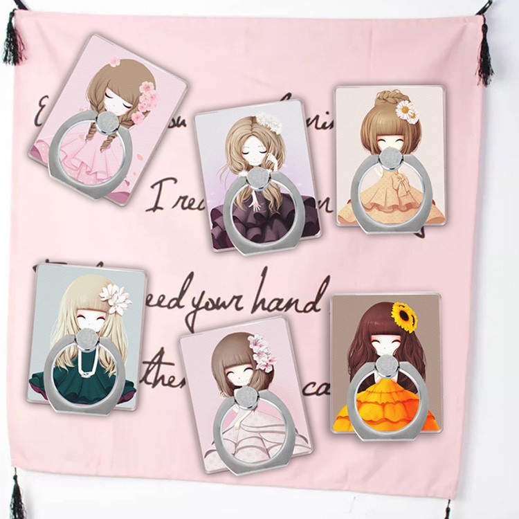 Cartoon Girl Finger Ring Grip Stand 360 Degree Rotation for iPhone Samsung Cellphone - Style B-10