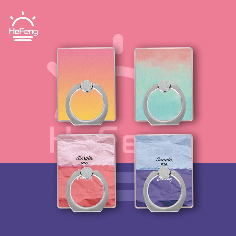 Gradient Color Pattern Cell Phone Finger Grip Ring Holder Stand Desktop Mount - Grey / Purple-9