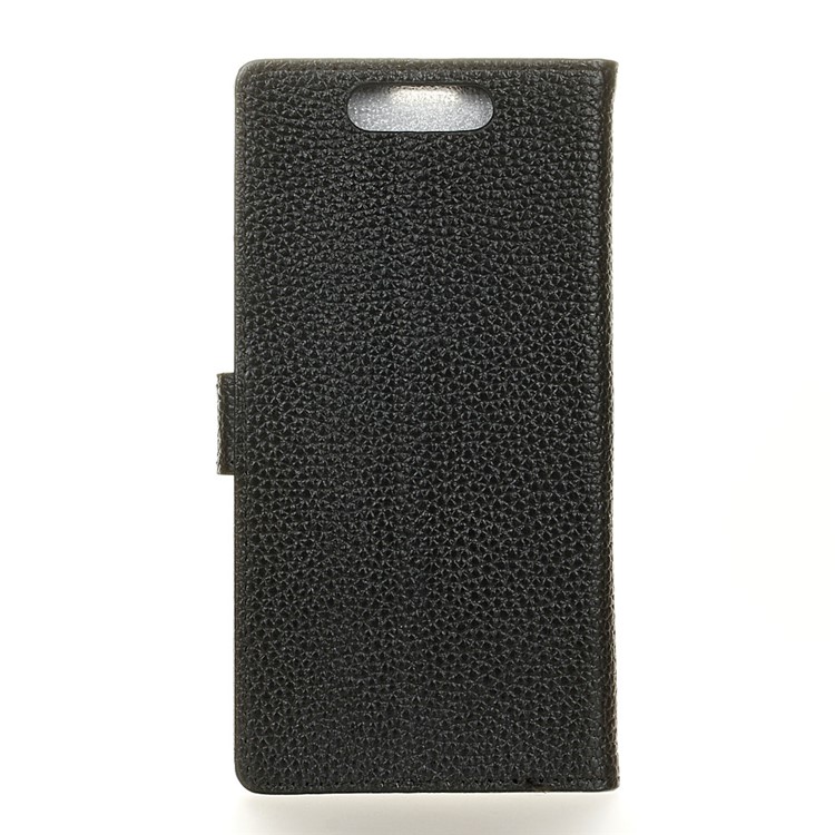 Litchi Grain Genuine Leather Wallet Stand Case for ZTE Blade V8 - Black-2