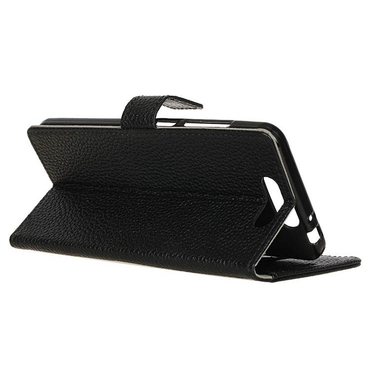 Litchi Grain Genuine Leather Wallet Stand Case for ZTE Blade V8 - Black-6