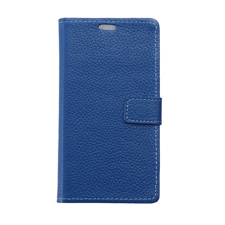 For ZTE Blade V8 Litchi Grain Genuine Leather Wallet Stand Case Cover - Blue-1