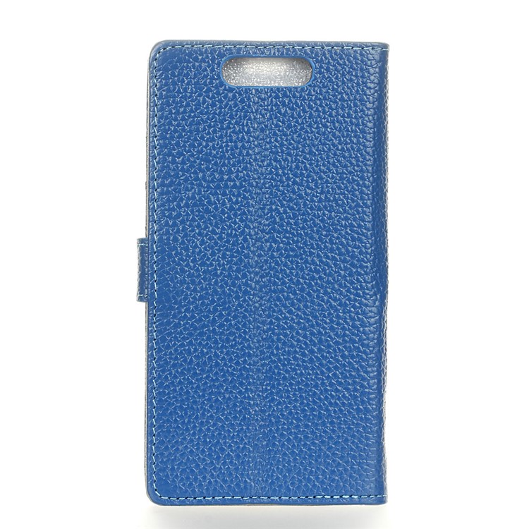 For ZTE Blade V8 Litchi Grain Genuine Leather Wallet Stand Case Cover - Blue-2