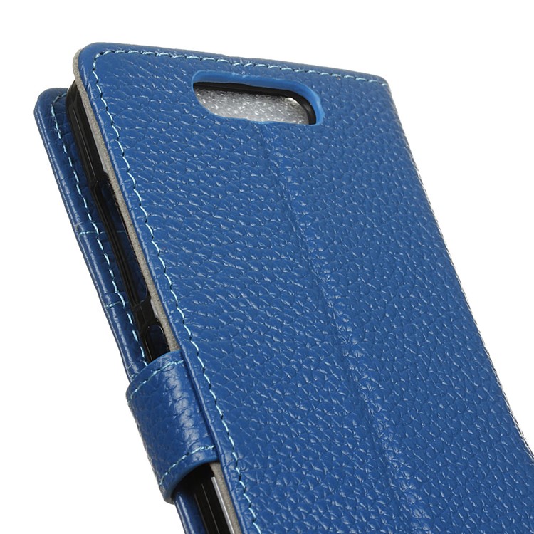 For ZTE Blade V8 Litchi Grain Genuine Leather Wallet Stand Case Cover - Blue-3