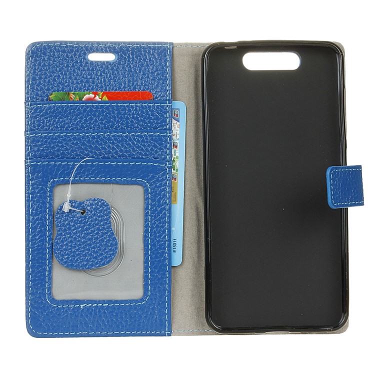 For ZTE Blade V8 Litchi Grain Genuine Leather Wallet Stand Case Cover - Blue-4