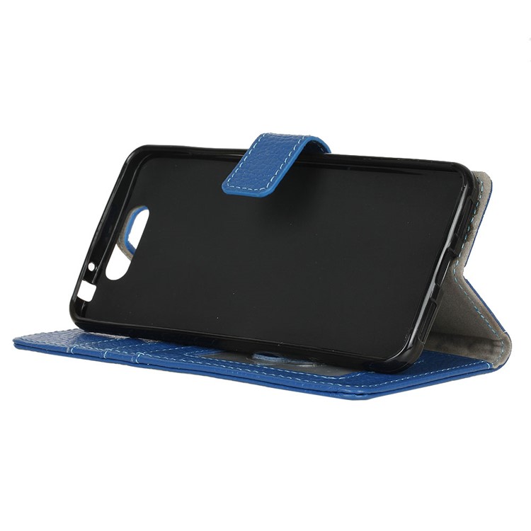 For ZTE Blade V8 Litchi Grain Genuine Leather Wallet Stand Case Cover - Blue-5